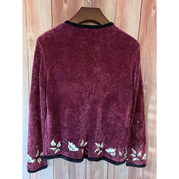 CHRISTOPHER & BANKS Velour Cardigan Sweater Hand Embroidered Size M (Bx 12) - Picture 2 of 9